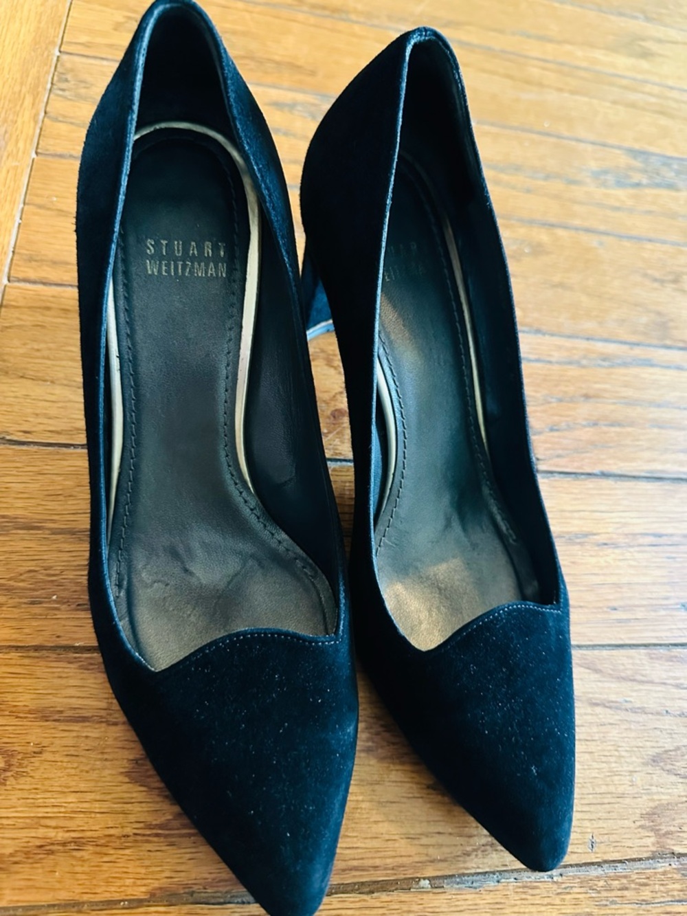Stuart Weitzman Black Suede Pointed Toe Heels